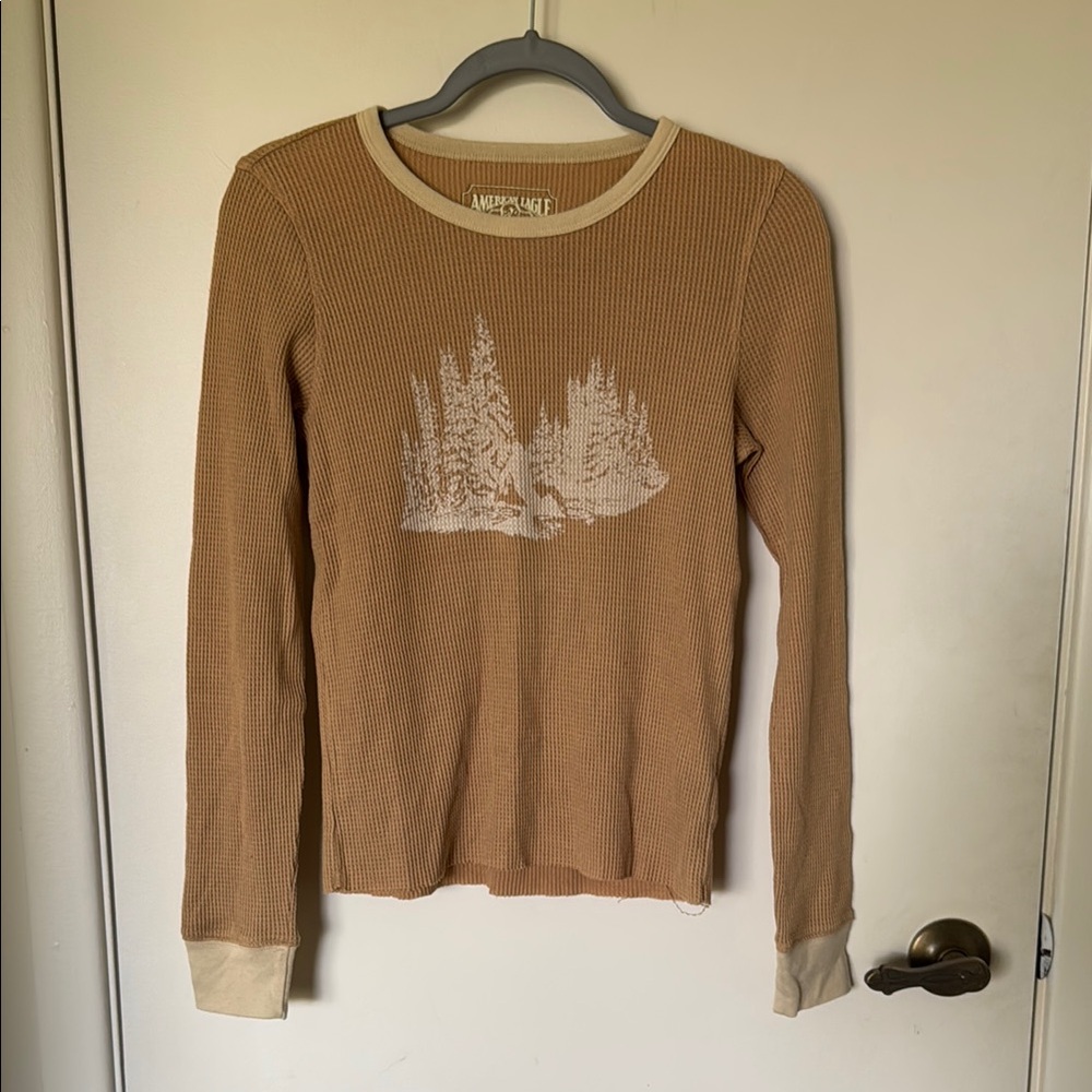 Tan Long Sleeve Waffle Knit Top